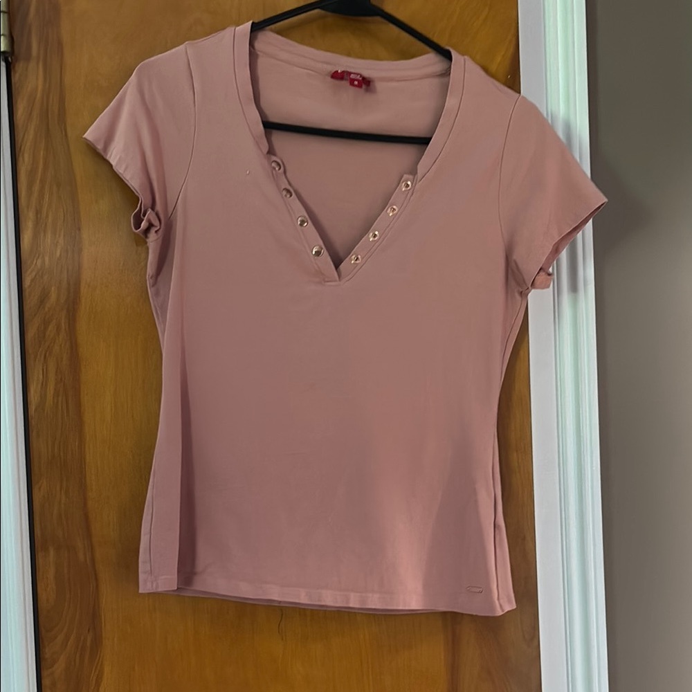 Guess Pink Fitted Buttoned Blouse